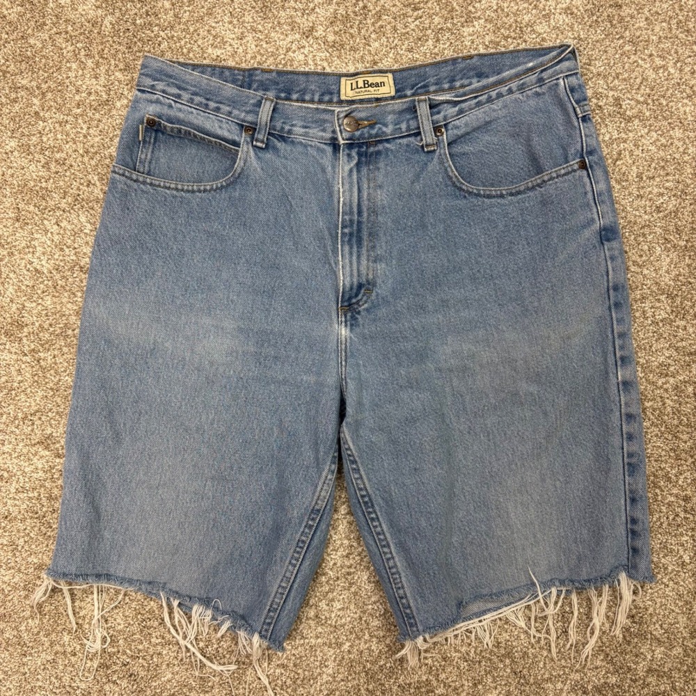 Vintage LL Bean Denim Shorts Mens 36 11" Inseam Skater Y2K Blue Frayed Cut Off